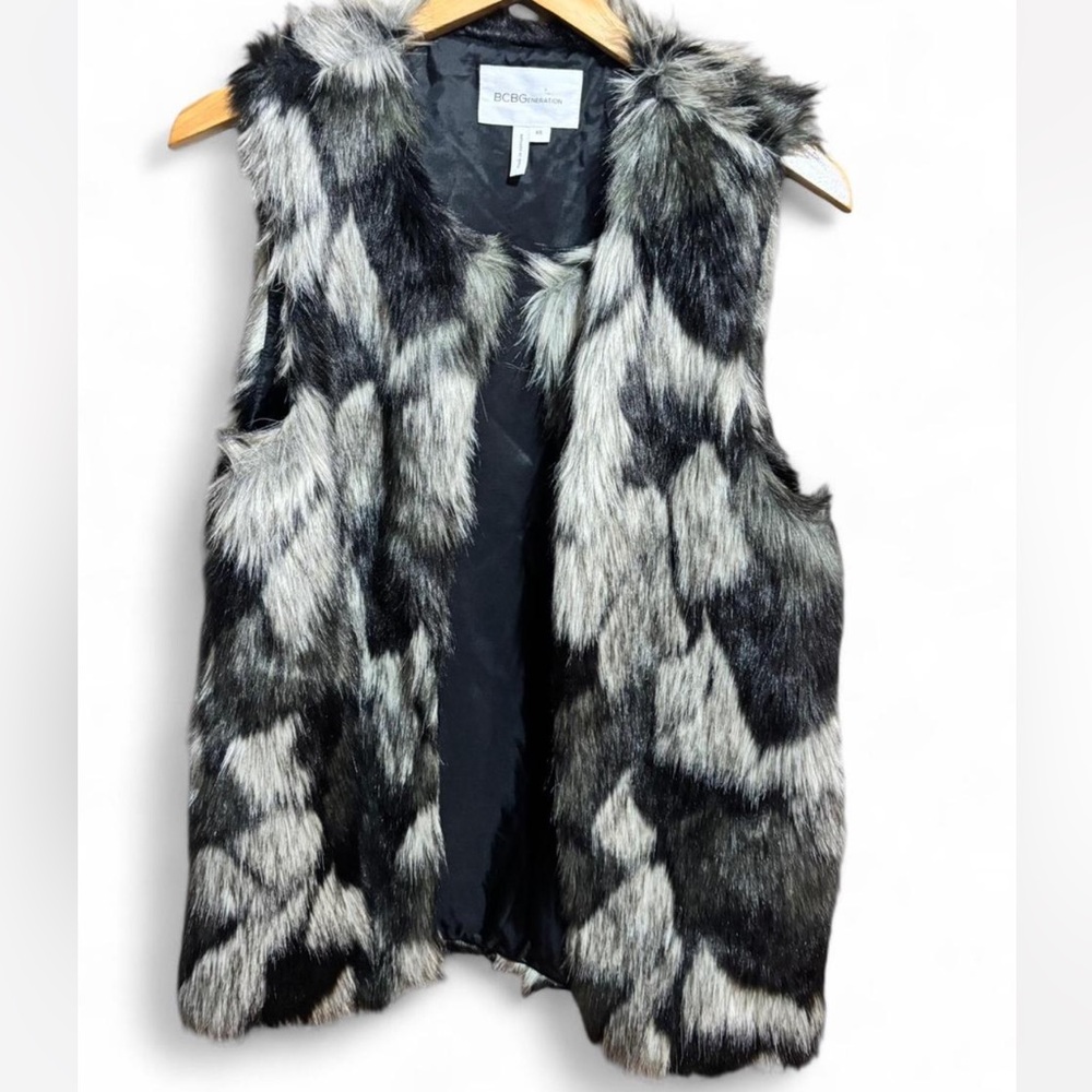 BCBGeneration Black and Gray Faux Fur Vest